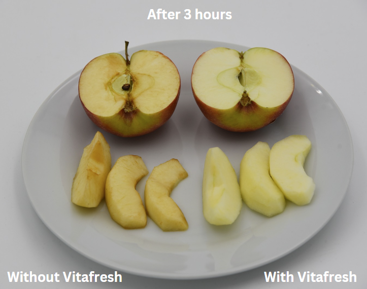 Comparison of Vitafresh on apples, helps extend freshness for days